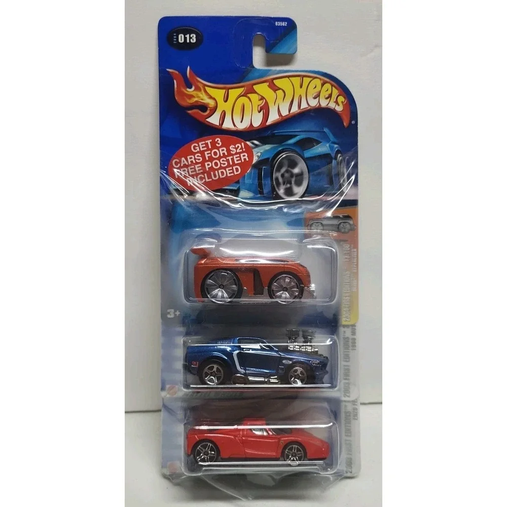Vtg 2003 Hot Wheels 35th Anniversary 3-Pack With Poster -Hyperliner-Mustang-Enzo